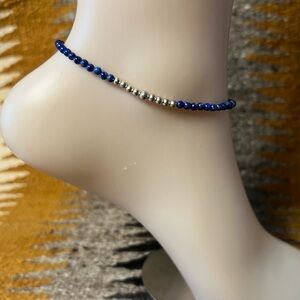 9 1/2 inch lapis lazuli & sterling silver bead anklet